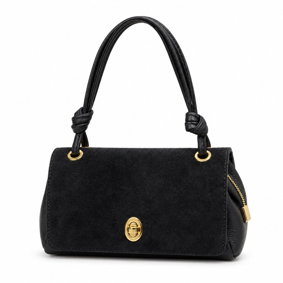 Azzurra borsa in suede nero con chiusura dorata