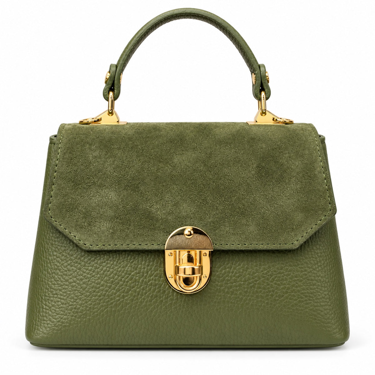 Bauletto Suede tracolla verde oliva con chiusura dorata