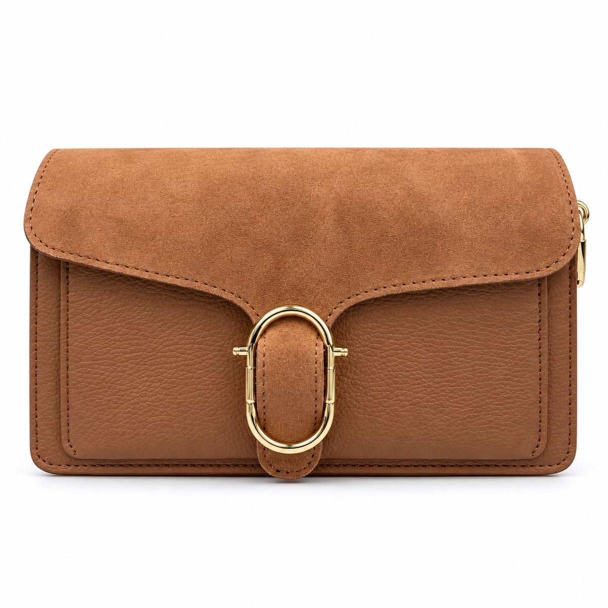 Diletta Suede Cuoio borsa con fibbia ovale dorata