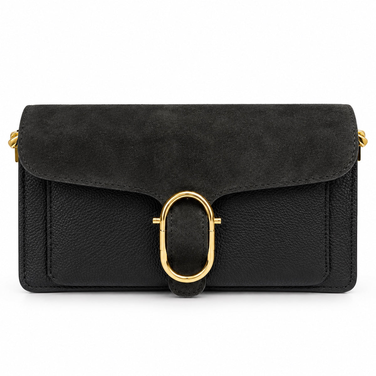 Diletta Suede Nero borsa con fibbia ovale dorata