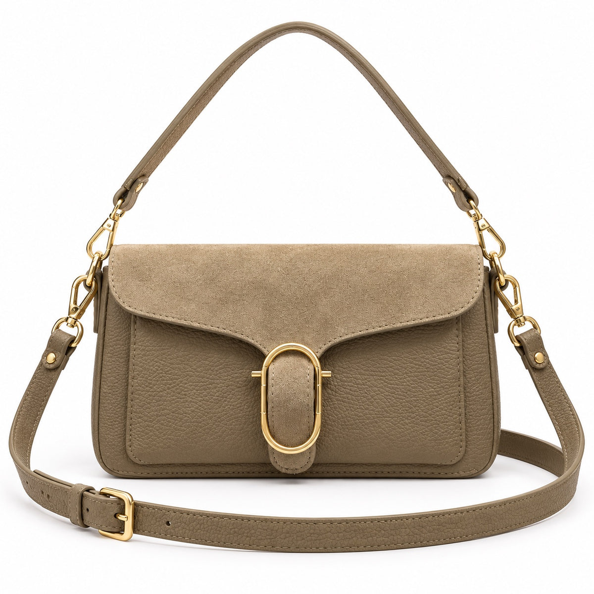 Diletta Suede Tortora borsa con fibbia ovale dorata