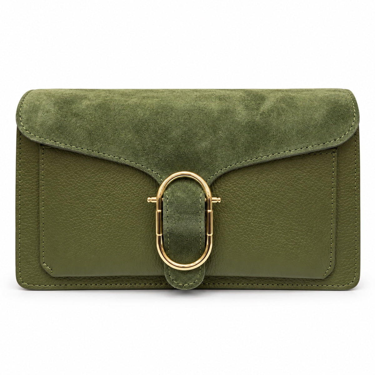 Diletta Suede Verde oliva borsa con fibbia ovale dorata